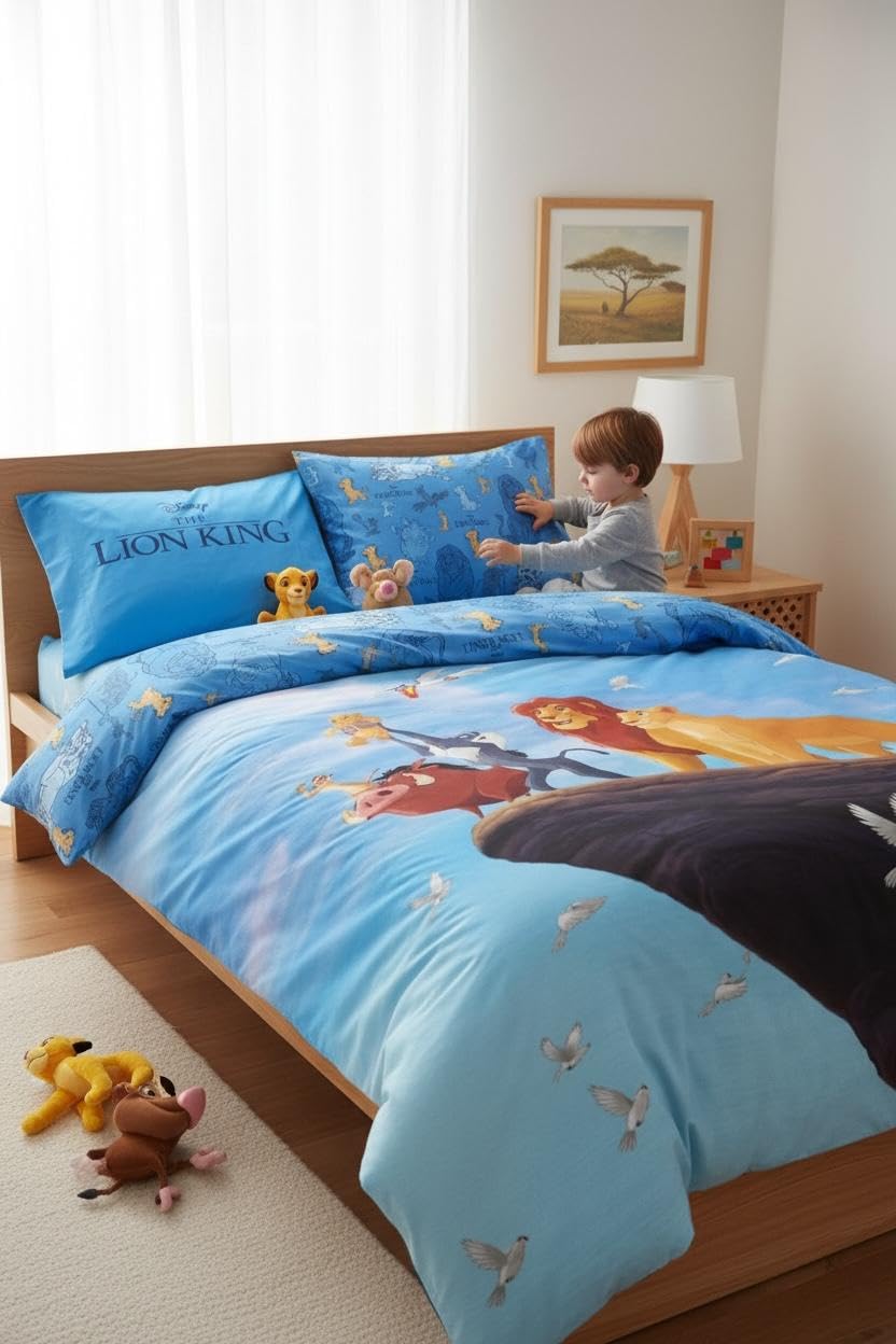 Arlis Parure da Letto con Licenza per Bambini, Copripiumino Reversibile 140x200 cm, Federa 63x63 cm, 100% Cotone (Parure da letto Re Leone, 140 x 200 Cm)