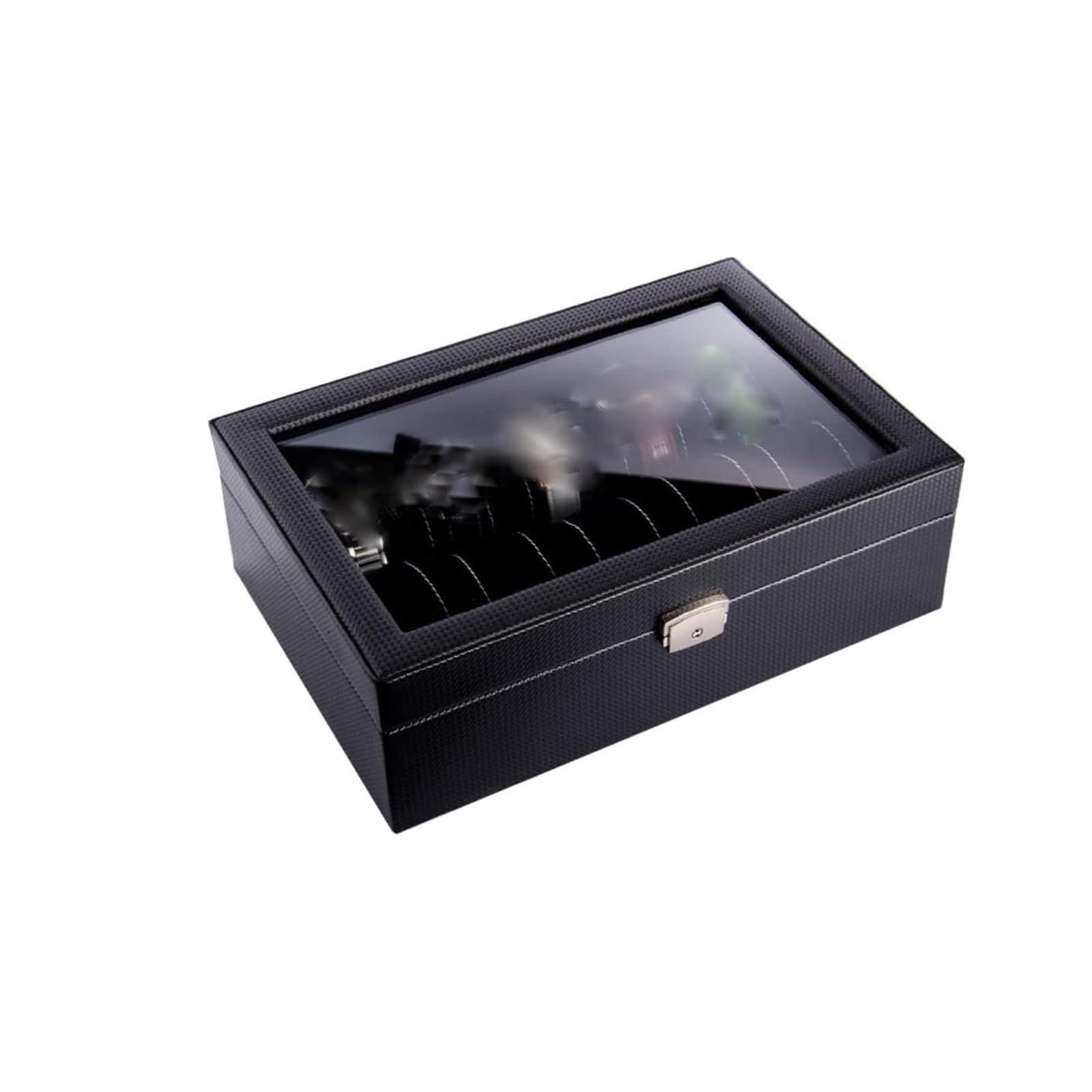 HVMBEUGOS Watch Box 10 Slot Watch Box For Men Women Pu Leather Watch Display Case Clear Top Jewelry Storage Watch Organizer Watch Storage (Black)