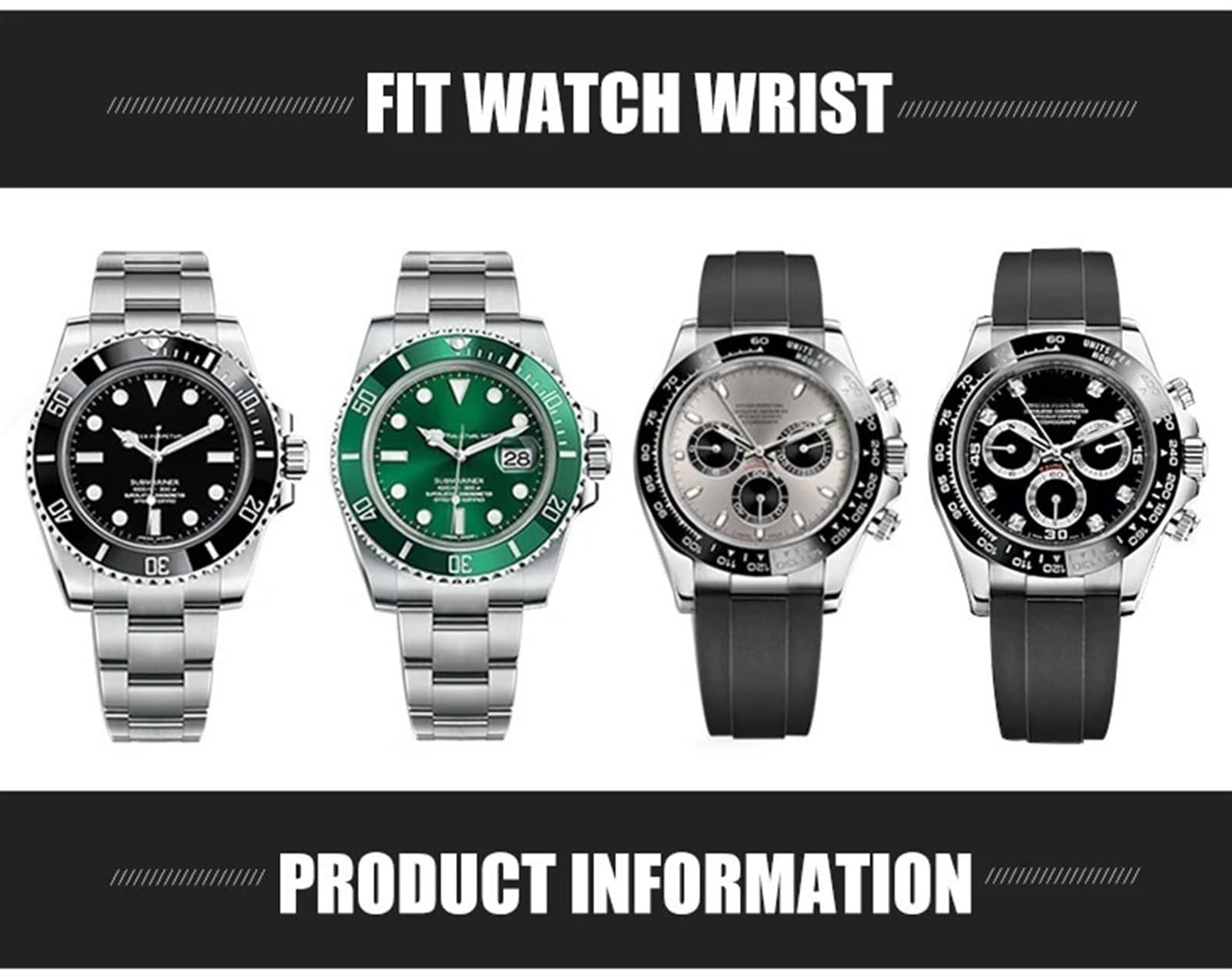 Cinturino in gomma naturale 18 mm 19 mm 20 mm 21 mm per Rolex Submariner Daytona Yatch Master Oyester Datejust cinturino in silicone