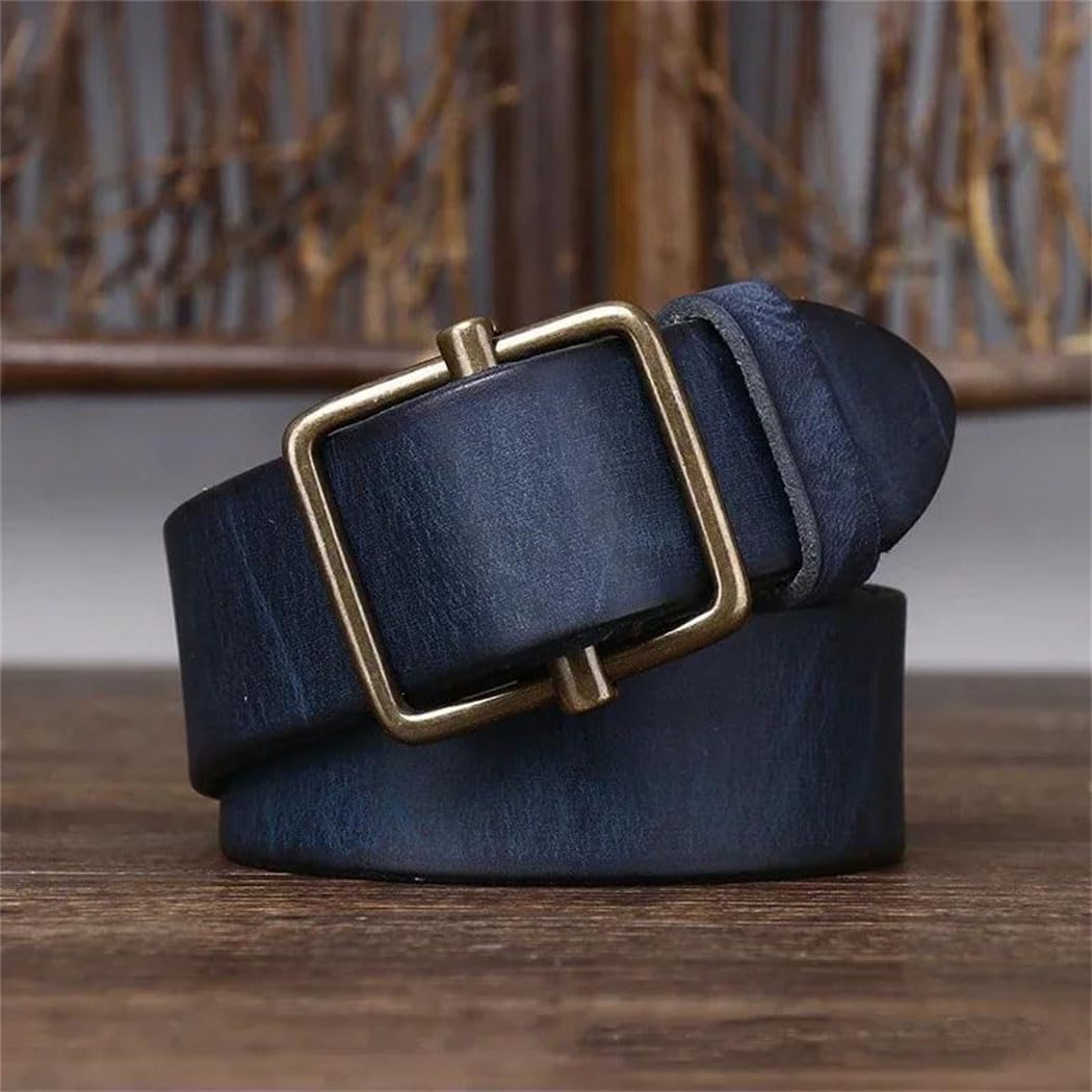 Men's Leather Belt - 3.8 cm Solid Cowhide with Smooth Buckle for Jeans