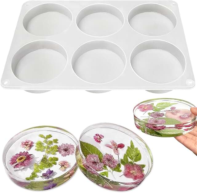 RESINWORLD 6-Cavity Deep Round Coaster Molds, 4 Inches Coaster Silicone ...