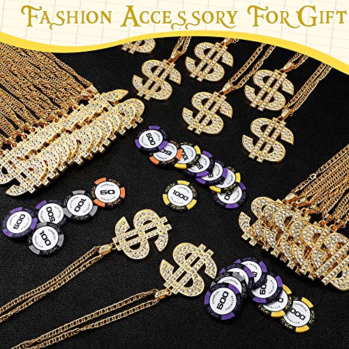 24 Pcs Gold Dollar Sign Chain for Men Hip Hop Dollar Necklace Gold Necklace Dollar Sign Necklaces for Men Rapper Halloween, 27.6 Inch Long4