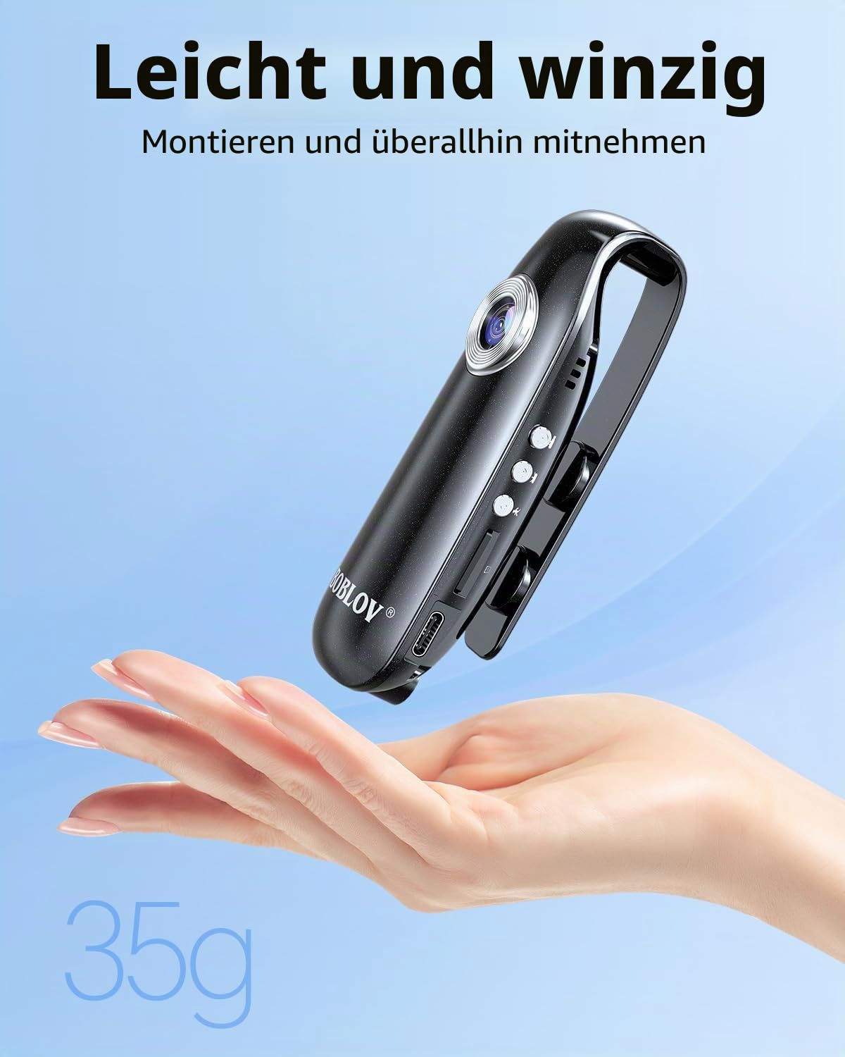 BOBLOV 007 Mini Kamera, 1080P Full HD Bodycam, Körperkamera, Camcorder für Polizei/Motorrad/Fahrrad/Sport (007, mit 32 GB TF-Karte)