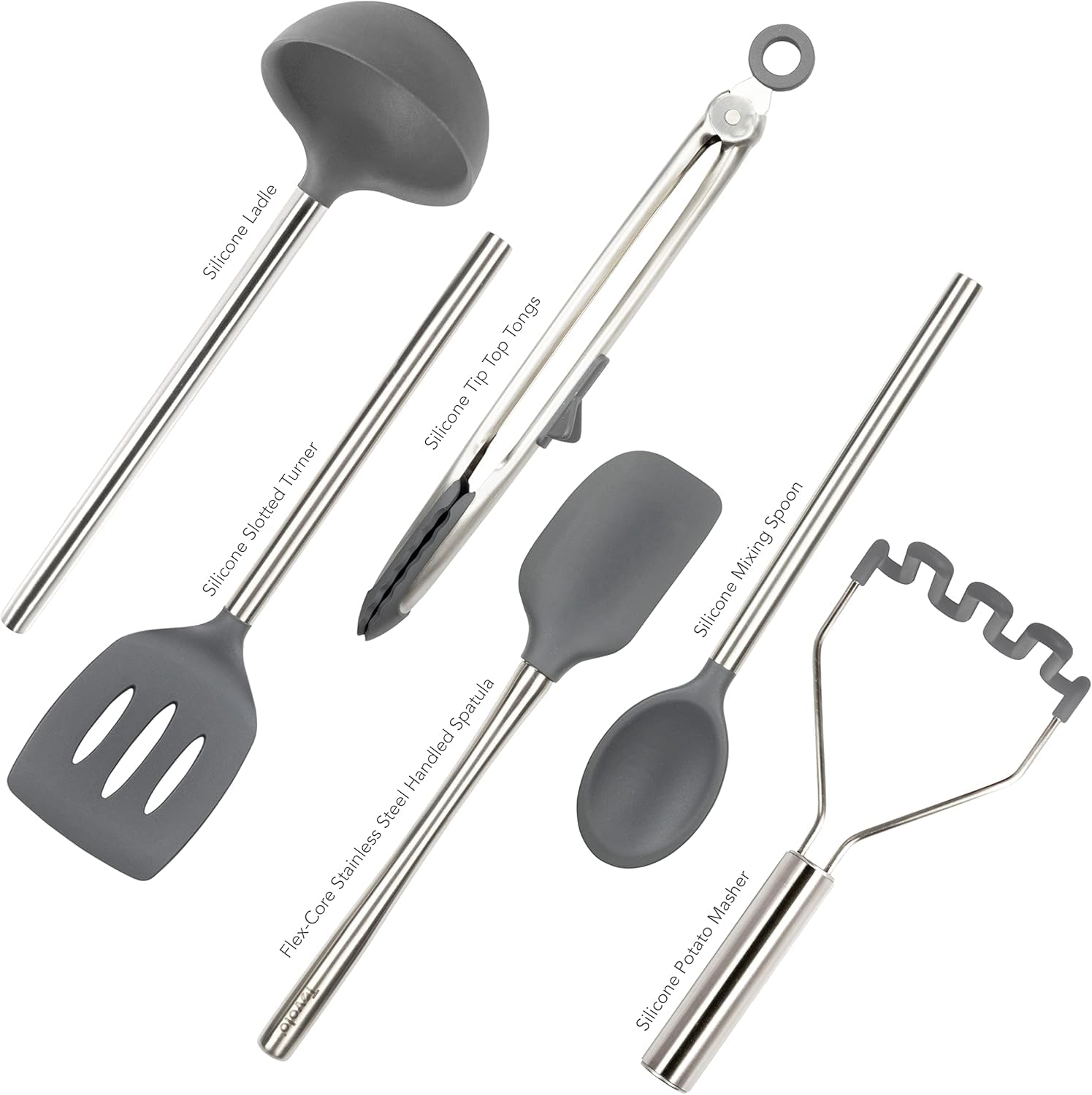 Tovolo Lot de 6 ustensiles de cuisine en silicone (anthracite) – Ustensiles de cuisine et gadgets essentiels pour la cuisson, la cuisine, la préparation des aliments, les grillades, la maison,