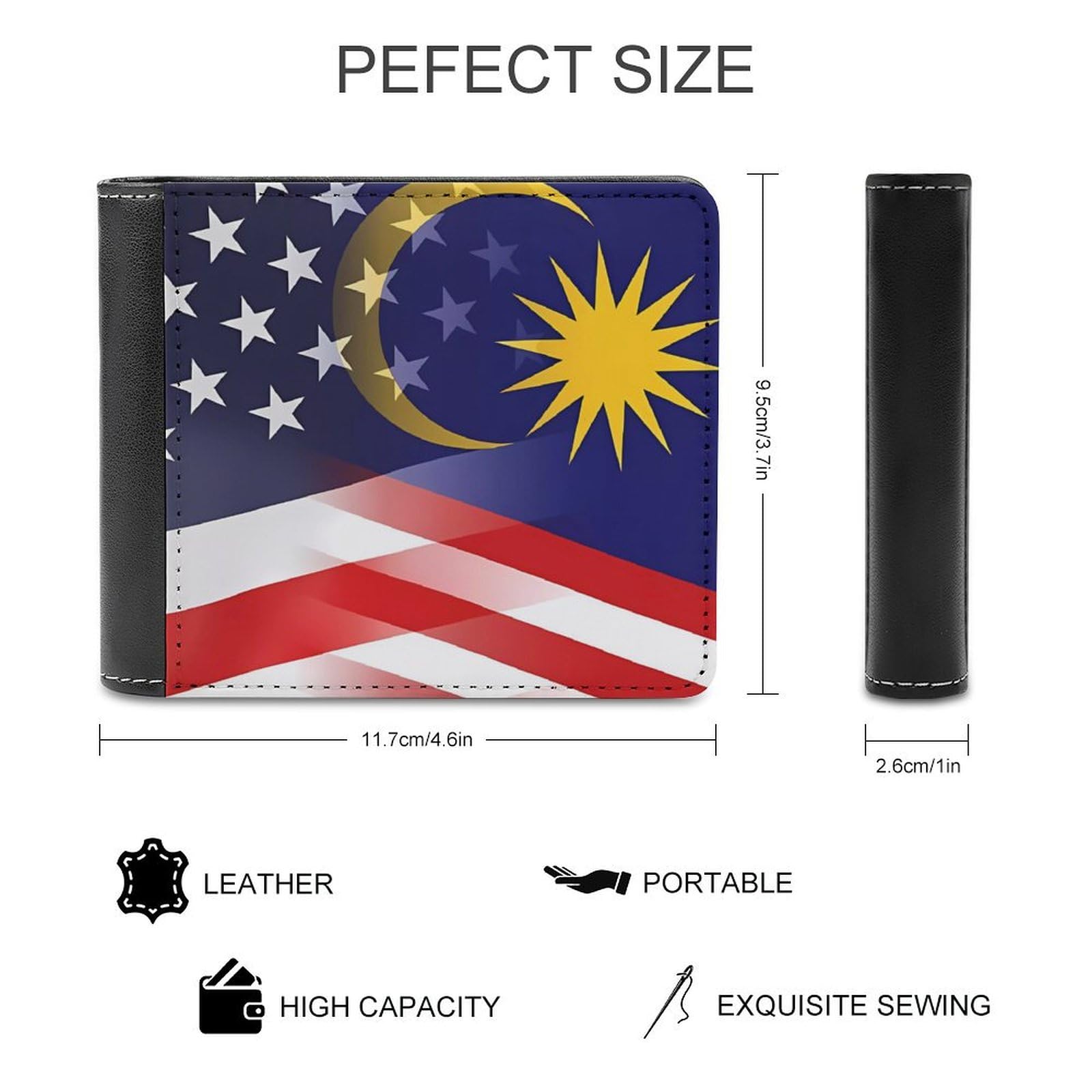 Flag of Malaysia And U.S. Funny Men's Slim Bifold Wallet with Multiple Card Slots Front Pocket Purse