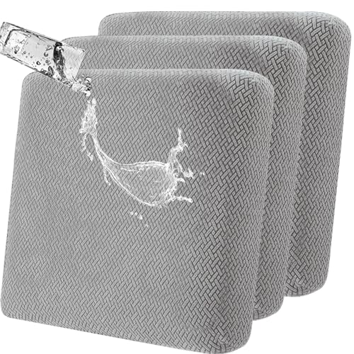 Outdoor Waterproof Couch Cushion Covers, Stretch Individual Patio Chair Cushion Outdoor Seat Cushion Pad Replacement Sofa Cushion Protector Sofa Slipcover for Outdoor Garden (Light Grey, 3Pcs)