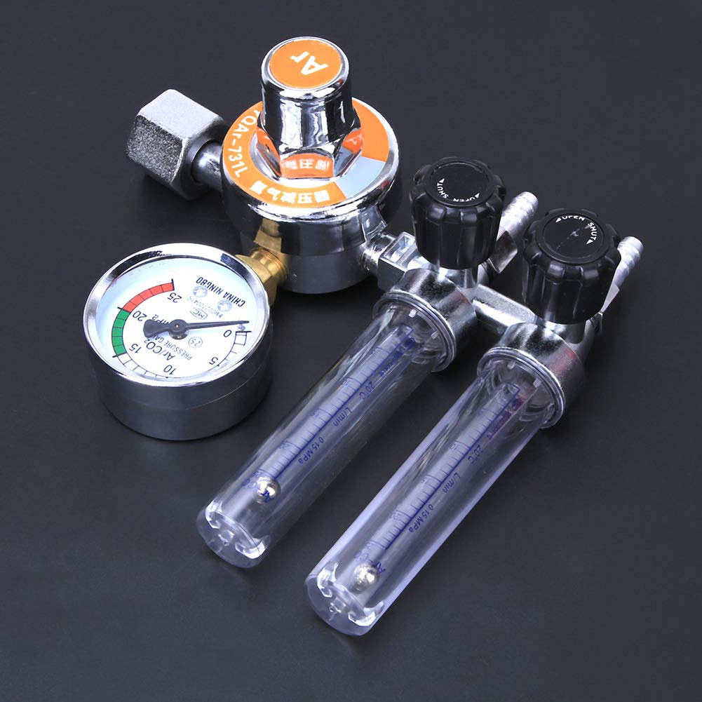 Régulateur de Pression Argon, Double Tube G5/8in Filetage Femelle 0-25MPa Débitmètre Réducteur de Pression de Gaz Argon, pour Soudage TIG