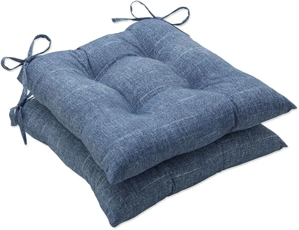 Pillow Perfect Tory Solid Indoor/Outdoor Wicker Patio Seat Cushion Reversible, Weather and Fade Resistant, Square Corner - 18.5" x 19", Blue, 2 Count