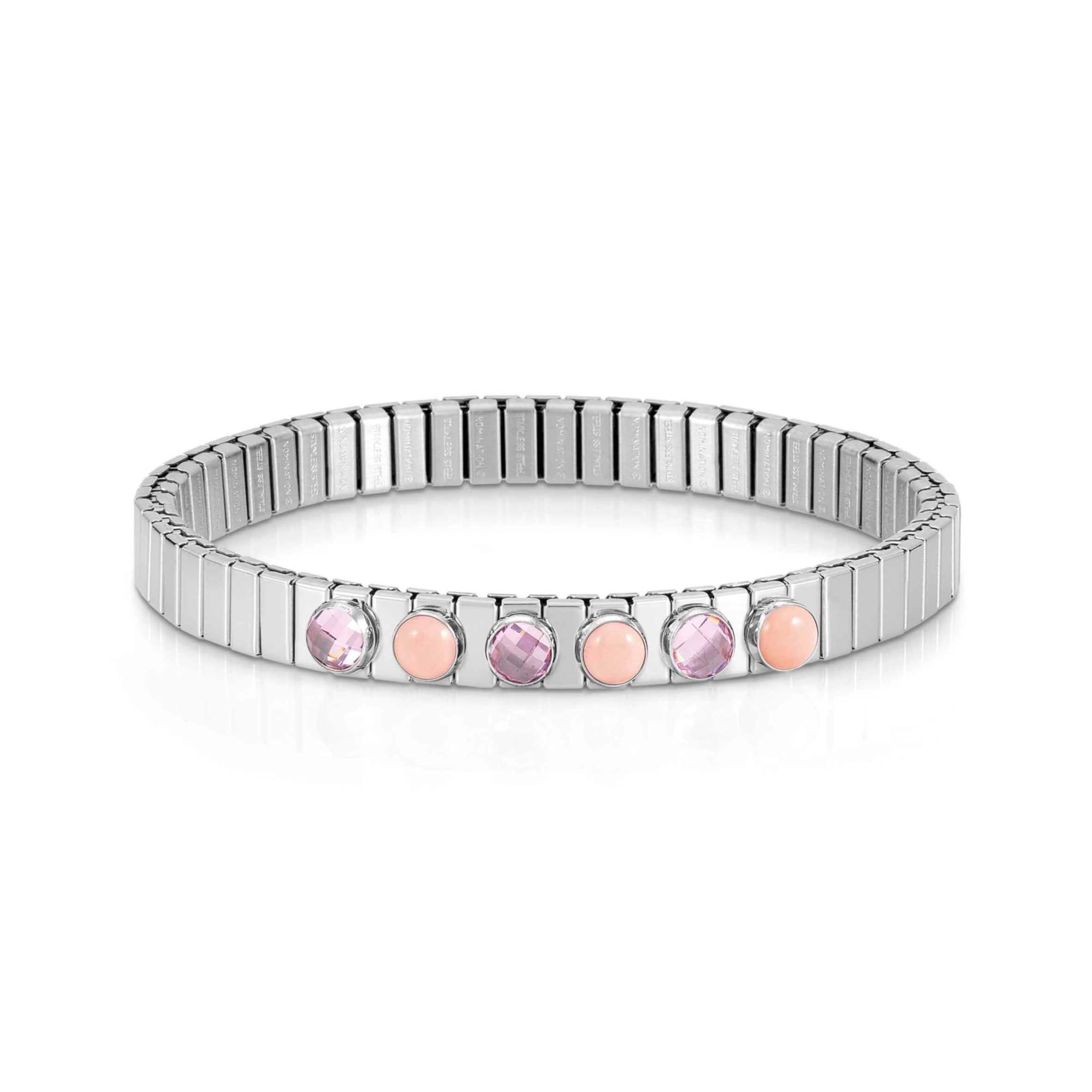 Nomination | Bracciale Donna in Acciaio con 3 Pietre e 3 Cristalli Sfaccettati – Bracciale Elegante Realizzato in Italia - Misura Estendibile 18/19 cm
