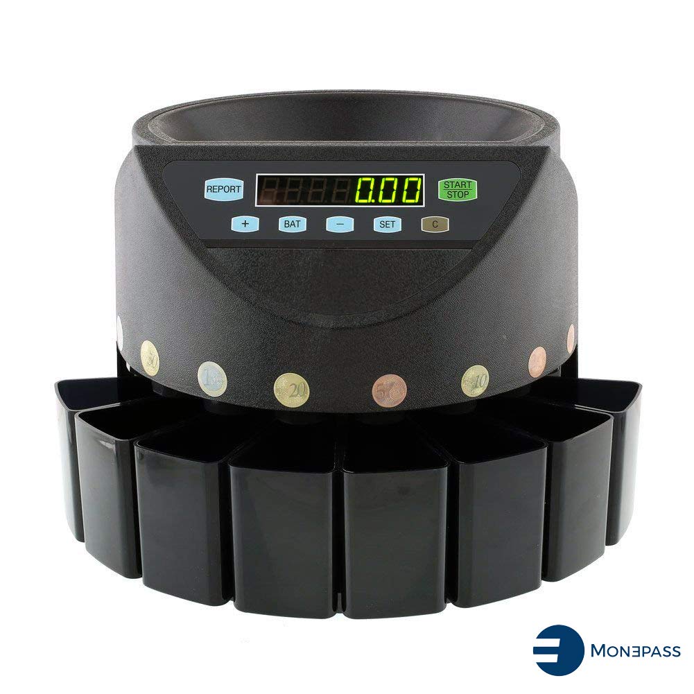 MP-350 -Compteuse Trieuse de pièces euro, 300 pcs/mn - MONEPASS FRANCE