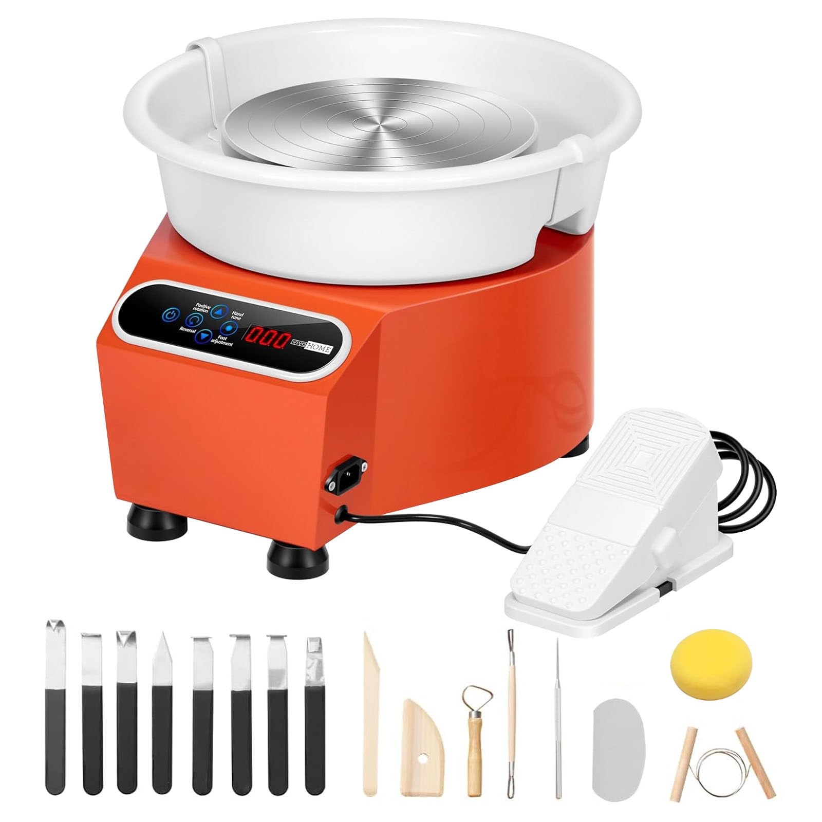 FBJAMZ Inch Electric Pottery Wheel,Touch Screen Foot Pedal, Adjustable Speed, 16-Piece Tool Kit Clay Modeling, Blue Ceramic Forming Machine (Orange)