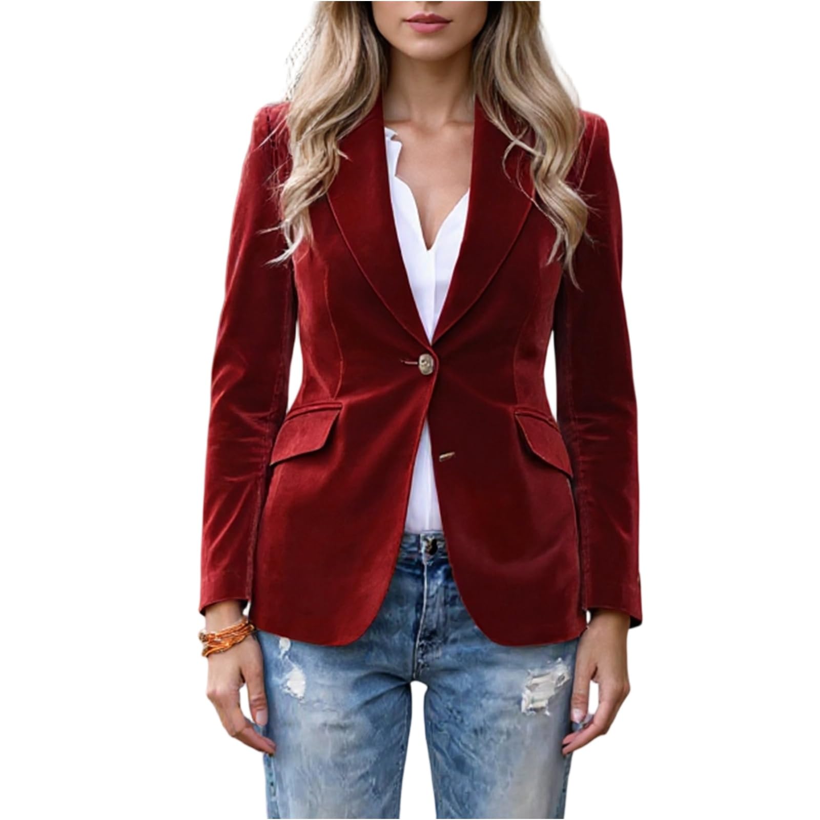 Ansenesna Blazer Damen Elegant Sportlich Samt Blazermantel Tailliert Business Mantel Frauen Winter Velour Übergangsjacke Samtblazer Langarm Damen-Blazer Oversize Herbstjacke