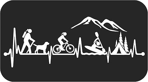Hiker Girl with Dog Bicycle Cycling Kayak Camping Tent Heartbeat Decal Sticker for Car Window 12.0 Inch BG 620