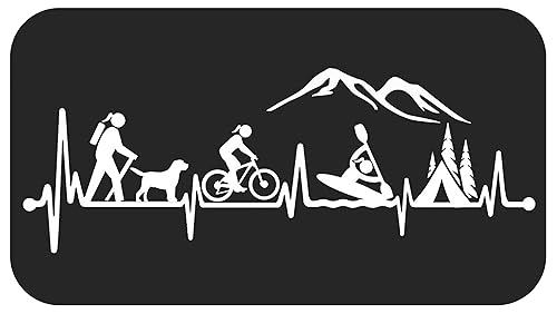 Hiker Girl with Dog Bicycle Cycling Kayak Camping Tent Heartbeat Decal Sticker for Car Window 12.0 Inch BG 620