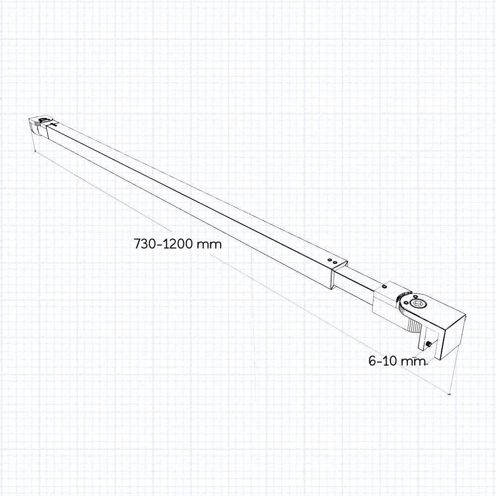 Barra Stabilizzatrice Cromo Lucido a Sezione Quadrata da 73-120 cm Regolabile Con Due Teste Girevoli per Box Doccia Walk in Parete Fissa Vetro da 6-10 mm