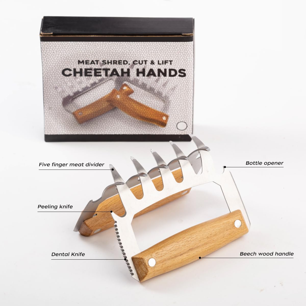 2 artigli per carne 5 in 1 pulled Pork artiglio per succoso manico in legno di Pork Wooden Stainless Steel Meat Claws, Pulled Pork for Cook Barbecue Lovers,for an Garden Barbecue Party