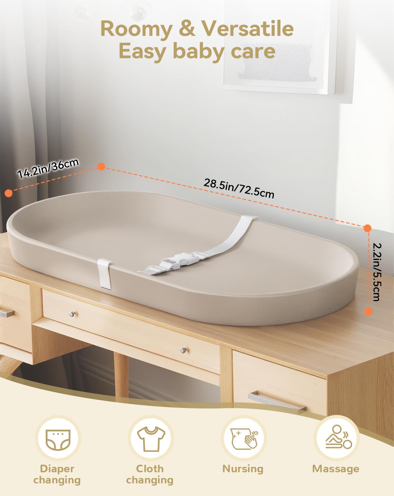 COMOMY - Fasciatoio per Bambini per Comò - Fasciatoio Cancellabile con Cintura di Sicurezza, Impermeabile, Morbido, Leggero e Portatile, Facile da Pulire per il Cambio dei Pannolini in Viaggio