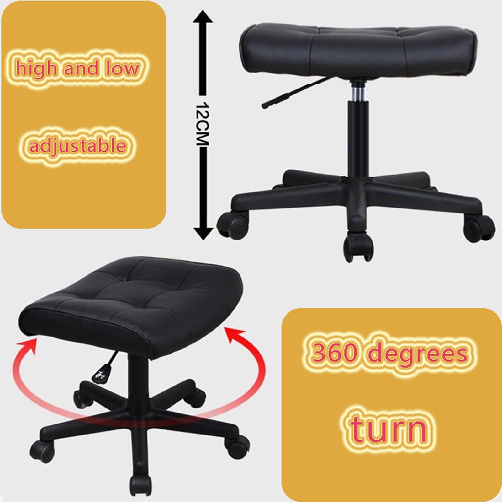 Reposapiés Ajustable en Altura para Debajo del Escritorio Taburete Redondo con Ruedas,Deep Coffee