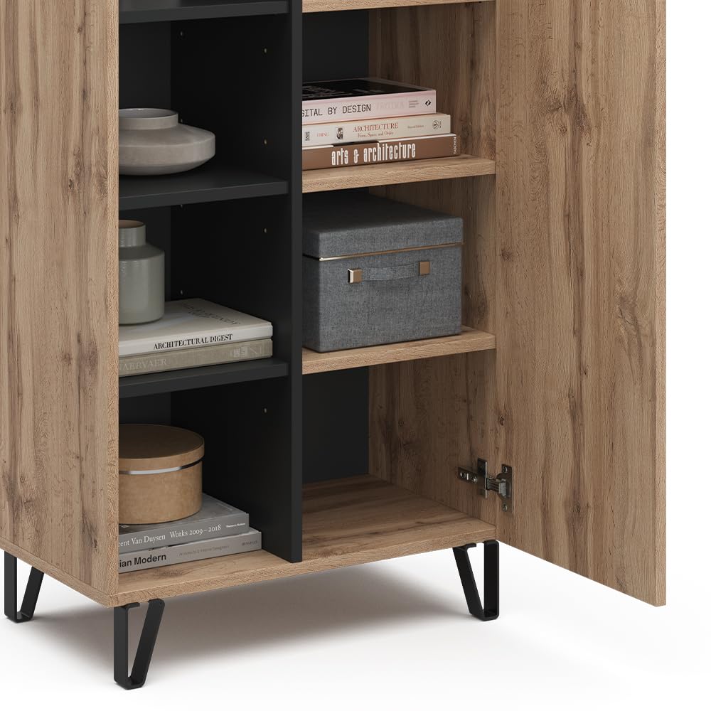 Vicco Aparador Amber, Roble Wotan, 35 x 110 cm | con 1 puerta, con compartimento de almacenamiento adicional