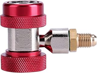 R134A Quick Coupler Adapter, Quick Coupler R134 A/C Low/High Quick Connect Coupler Set Adapter + Extractor Valve Core(High Side Quick Coupler, Red)
