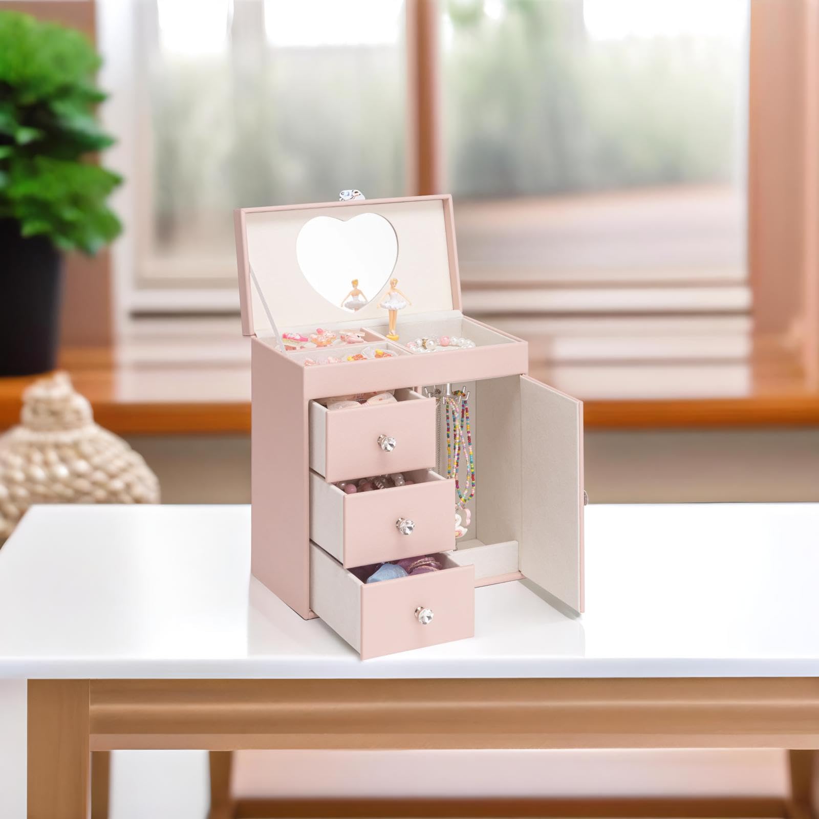 VLANDO Portagioie musicale, rosa | Ballerina rotante per collane, anelli e accessori per capelli, regalo per ragazze e bambini