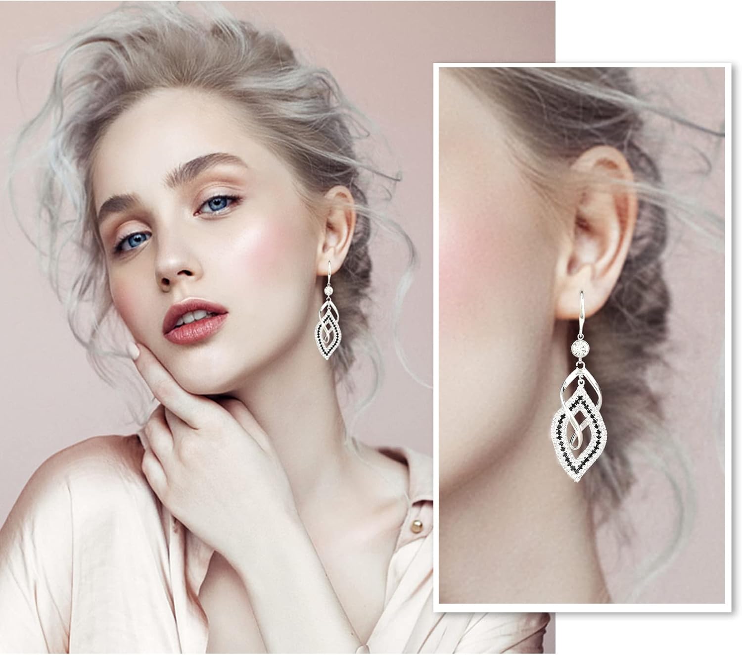 Dangle Earrings for Women, 925 Sterling Silver Handmade Linear Swirl Wire Bohemian Boho 14K Gold Diamonds Earrings Hypoallergenic Fashion Jewelry Gifts for women - Image 4