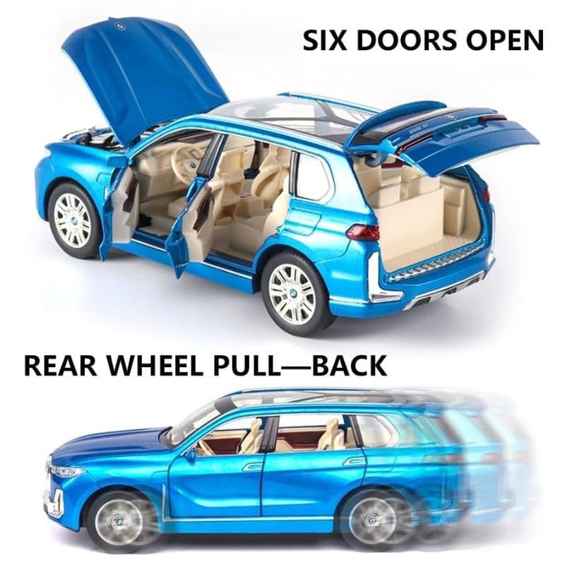 Image of Play Boy 1:32 BMW X7 SUV Model Diecast Metal Alloy Pullback Toy Vehicle with Openable Doors Light and Music Car for Kids (Multicolor)