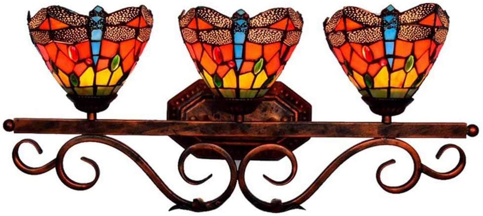 IUokLU Wall Lamp for Bedroom 3 Light Bathroom Vanity Light,Vintage Baroque Wall Lamp,Tiffany Style Stained Glass Wall Lamp,Decoration Handmade Gift Wall Sconces Fixtures for Bathroom Bedr(Glass)