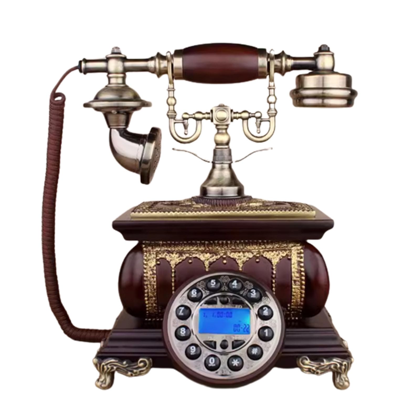 Telefono, Telefono retrò a Disco, Telefono Antico, Telefono retrò con Filo in Legno, Telefono Fisso per casa/Ufficio, Telefono da scrivania Vintage, Telefono a Pulsanti