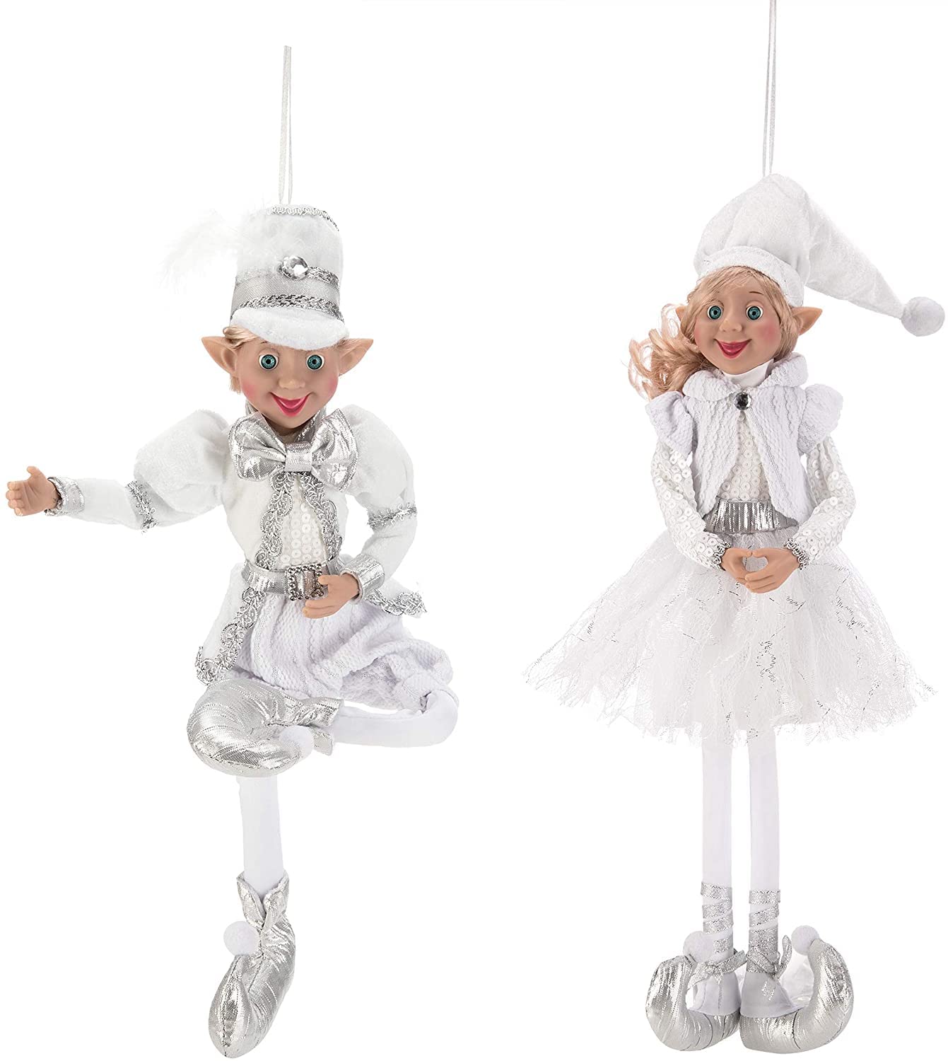 SANNO 25" Christmas Posable Elf Elves Decorations Christmas Figurines Ornament Soft Stuffed Holiday Ornaments Xmas Adorable Gifts Boy and Girl Set of 2