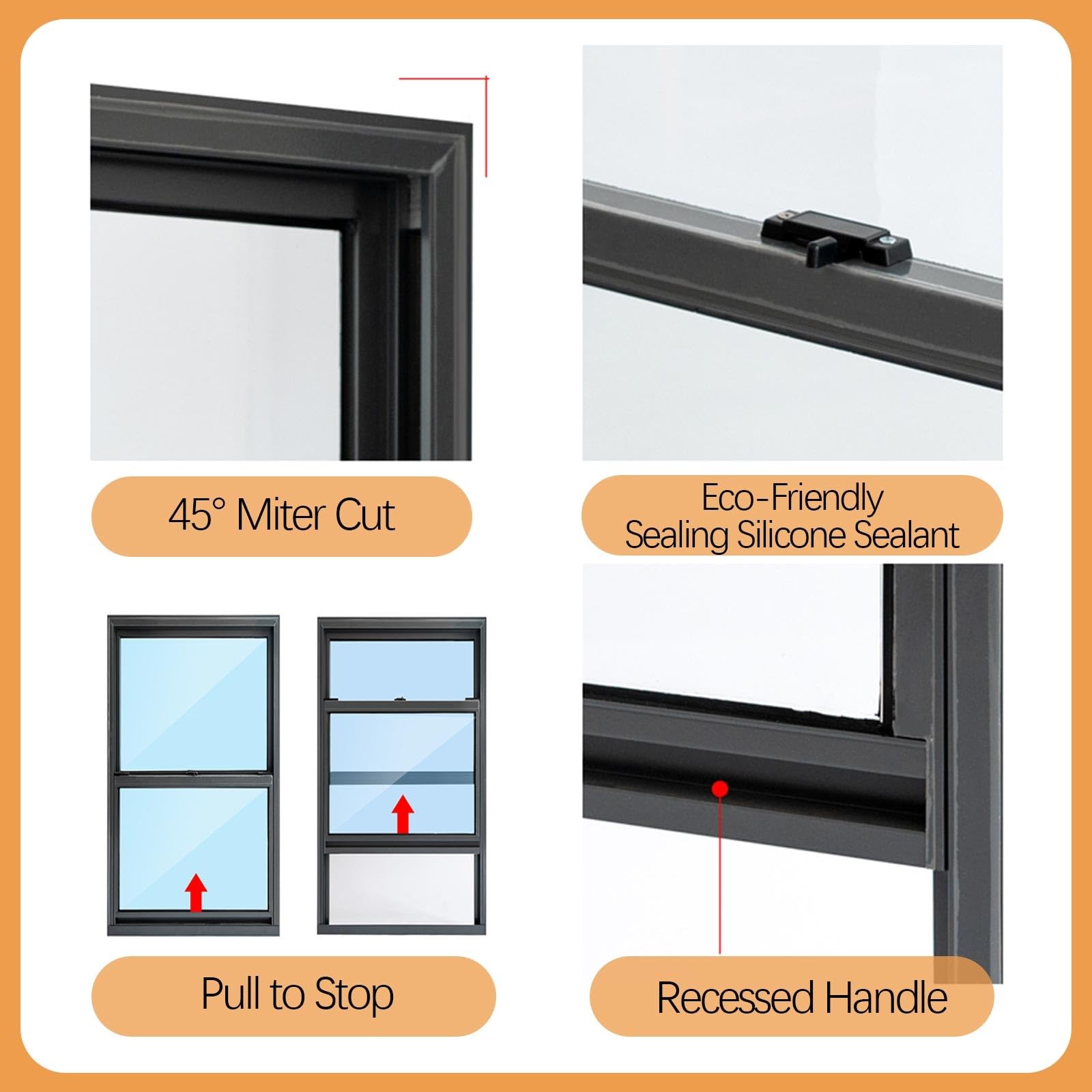 Ventana De Guillotina Con Manija De Sótano Corrediza Vertical Para Concesiones Ventanas Aluminio Correderas Perfectos Para Ventanas De Jardín, Ventana De Garaje Y Sótano(Black,100X100CM)