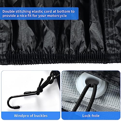 Image of Motorcycle Cover, Motorcycle Cover Waterproof Outdoor with Lock Holes and Inner Flame Retardant Cloth Snow Rain Uv Protection Motorcycle Covers Fit for Harley Davidson Yamaha Etc (Up to 97'' Length)