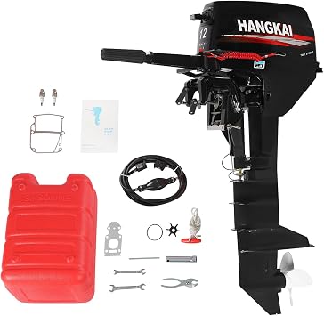 12HP 2 Stroke Outboard Motor, 169CC Gasoline Long Shaft Marine Engine Motor, Heavy Duty Long Axis Fishing Boat Engine with Water Cooling & CDI Ignition System for fInflatable Boats