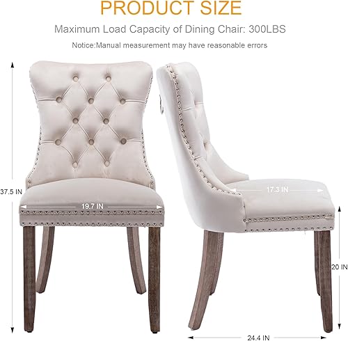 Miniatura 10 de MZDOO Juego de 2 sillas de comedor, sillas de comedor tapizadas con respaldo alto, ribete de cabeza de clavo y patas de madera maciza, silla de
