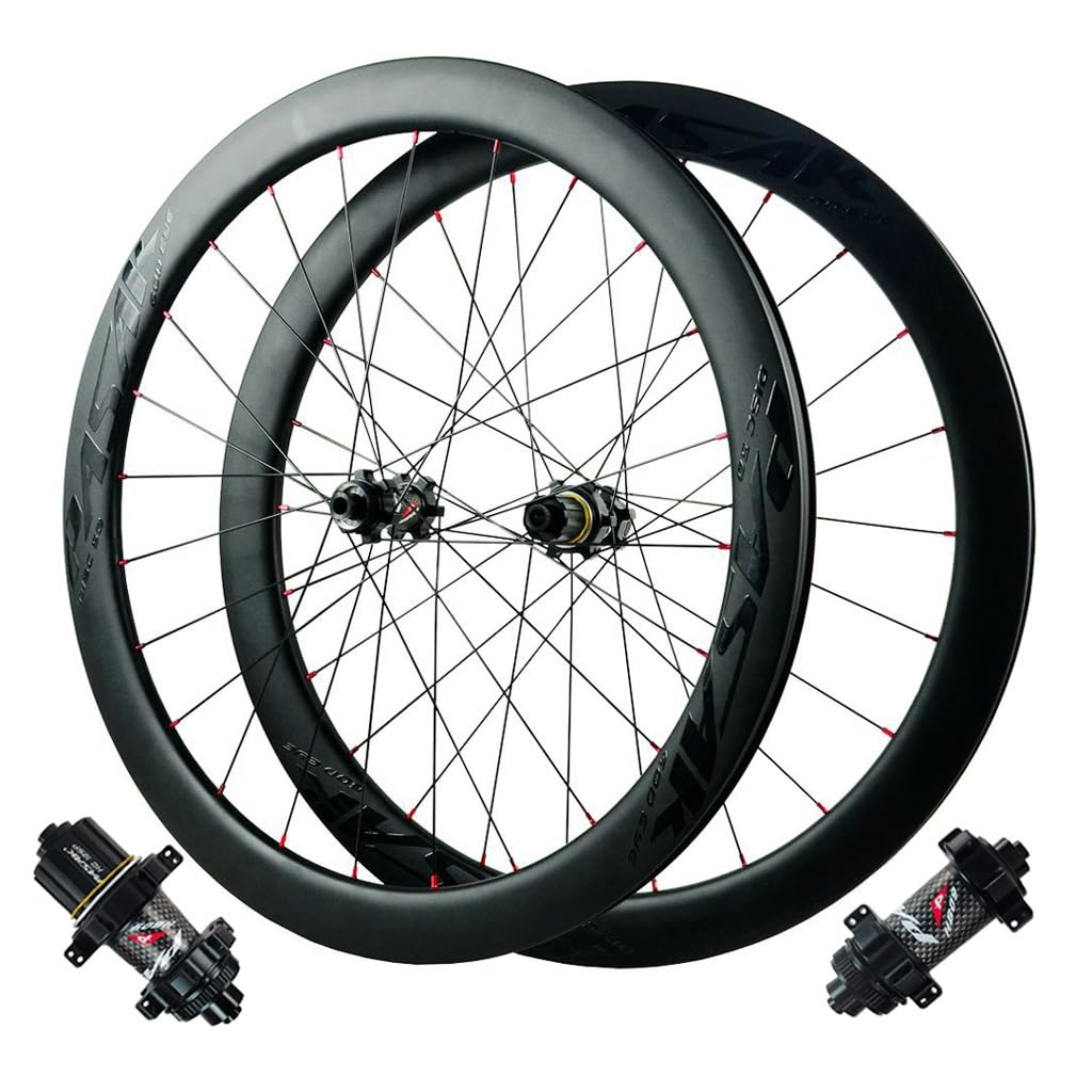 ZXGSXIOU 50MM Road Bike Wheelset 700C, Full Carbon Wheels Center Lock Thru Axle 142mm Sealed Bearings 1720g Disc Brake for 7-12 Speed