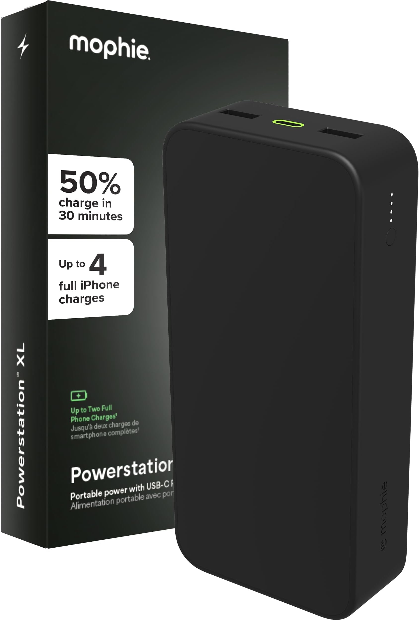 mophiePowerstation XL Power Bank 2023-20,000 mAh Large Internal Battery, (2) USB-A Ports and (1) 20W USB-C PD Fast Charging Input/Output Port, Travel-Friendly