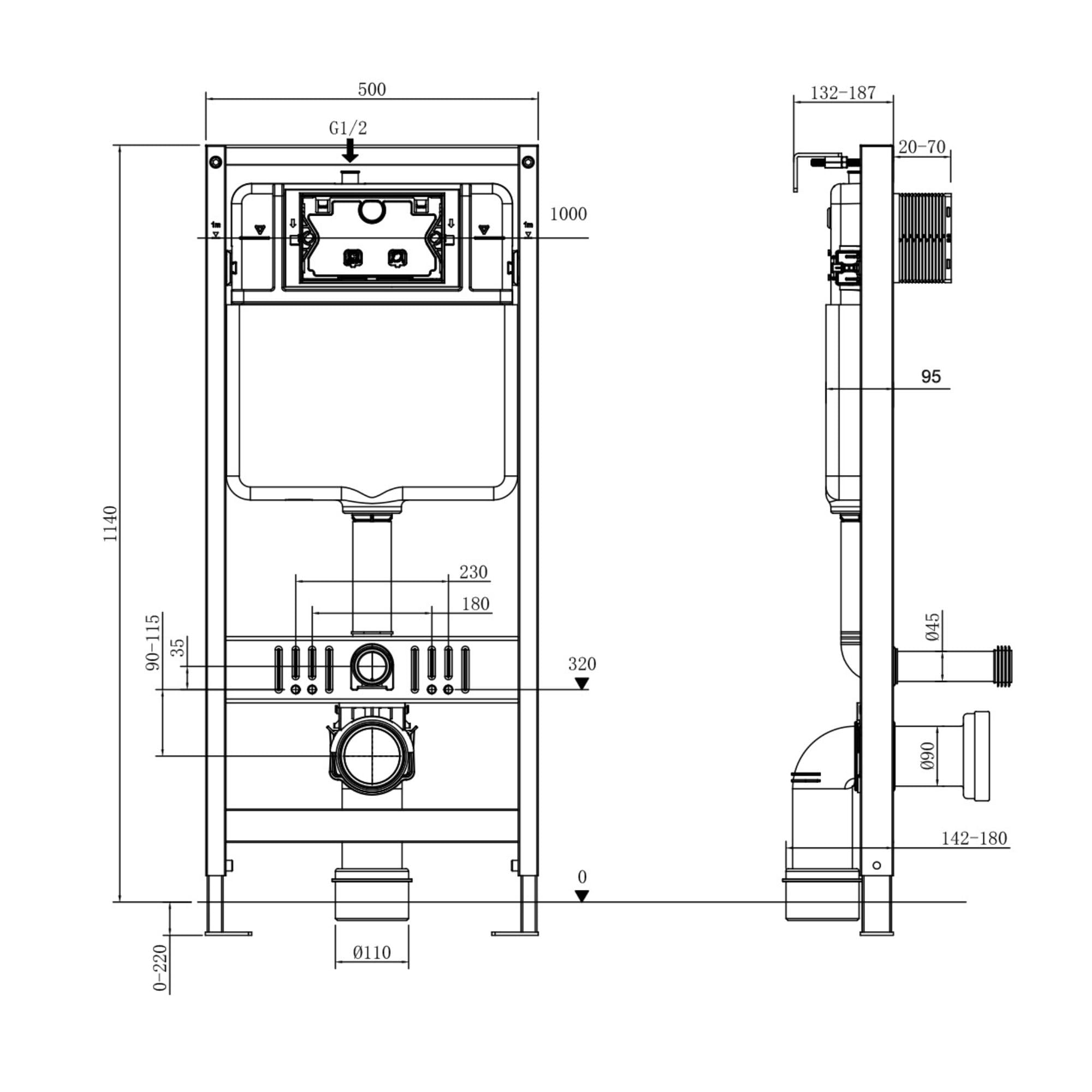 WC-Vorwandelement 112 cm mit Spülkasten – Schlanke Bauweise, Dual-Flush, stabile Metallkonstruktion – Inkl. Wandhalter & WC-Anschlussset