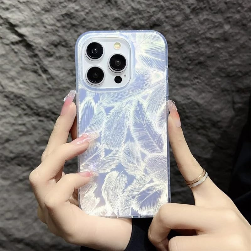 Image of COVERLY 3D Aesthetic Cute Trendy Bling Case for iPhone 16 Pro Max Luxury Glitter Colorful Dream Feather Art Laser Printing Phone Case for Women Girls Teens Gradient Luxe Leaf Sparkling Cover