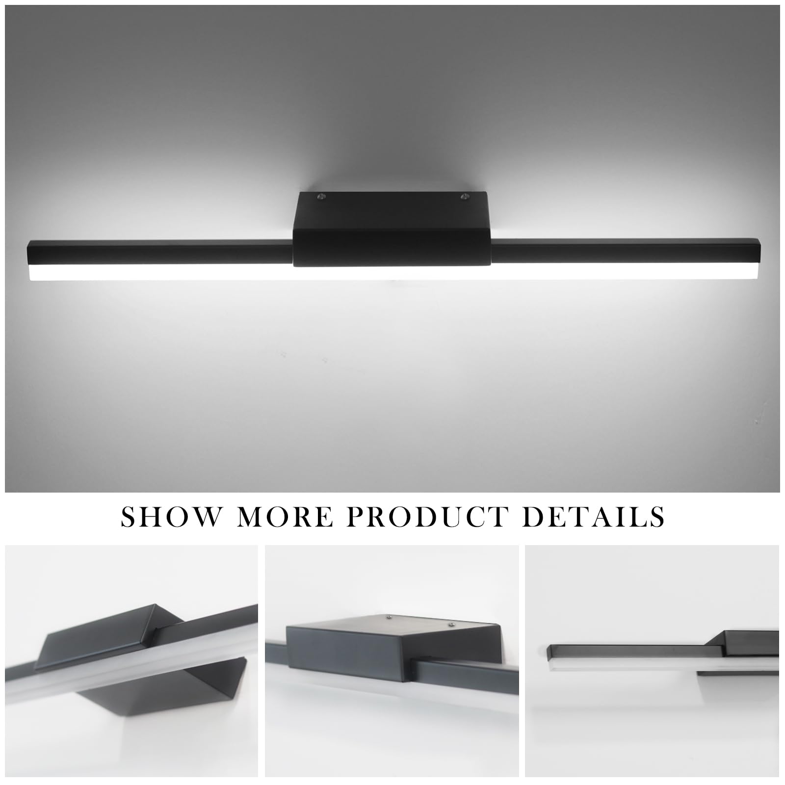 Lámpara de Espejo Baño 56 cm 14W 1200LM 230V,Prueba de Agua IP44 Aplique Espejo Baño LED Negro,Blanco Frío 6000K Luz Baño Espejo Moderno.