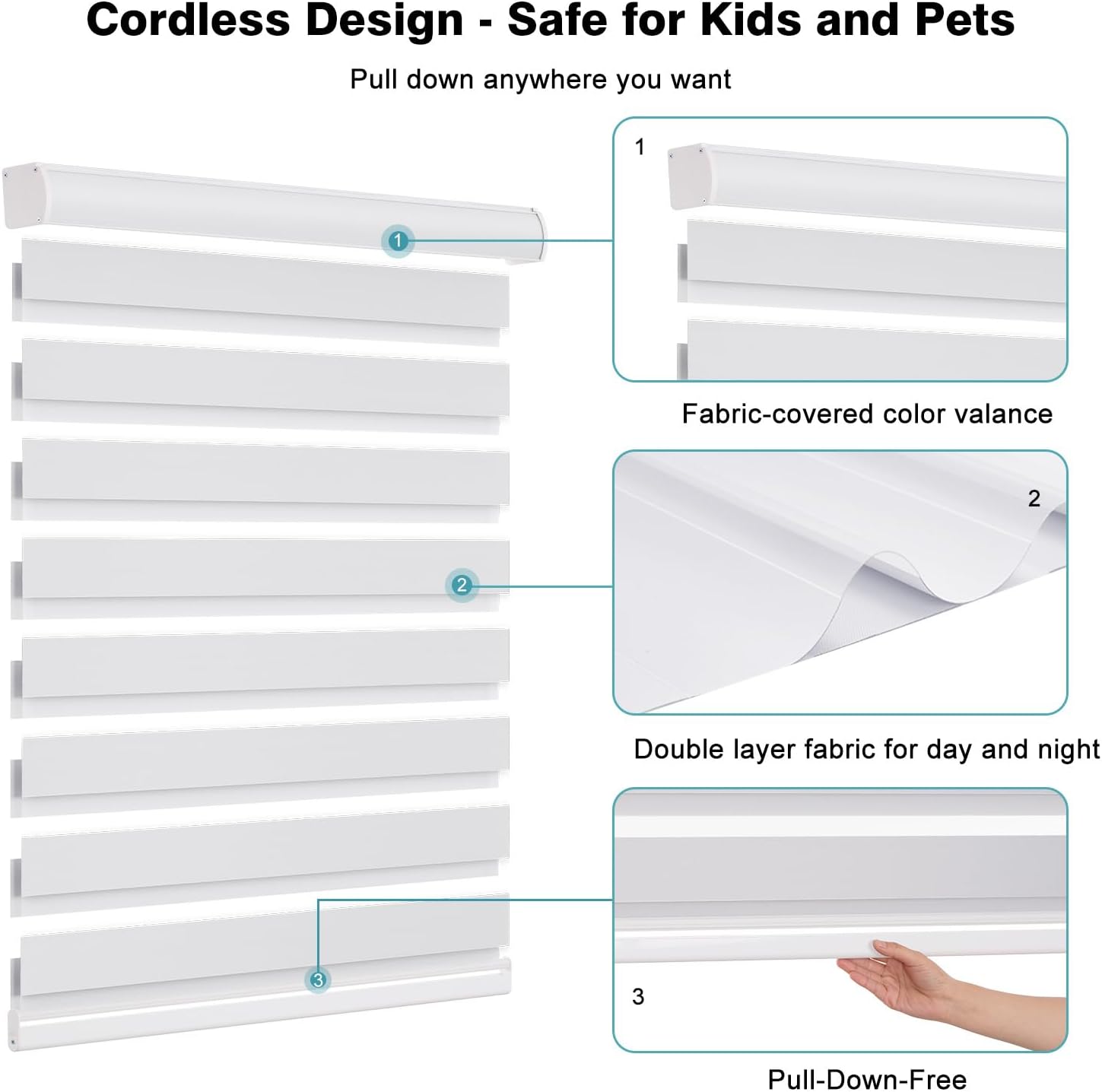Changshade Custom Size Cordless Zebra Blinds for Indoor Window, Light Control Dual Layer Roller Zebra Shades with Thermal Insulated for Home,Living Room Easy Installation Blackout Zebra Blind Grey