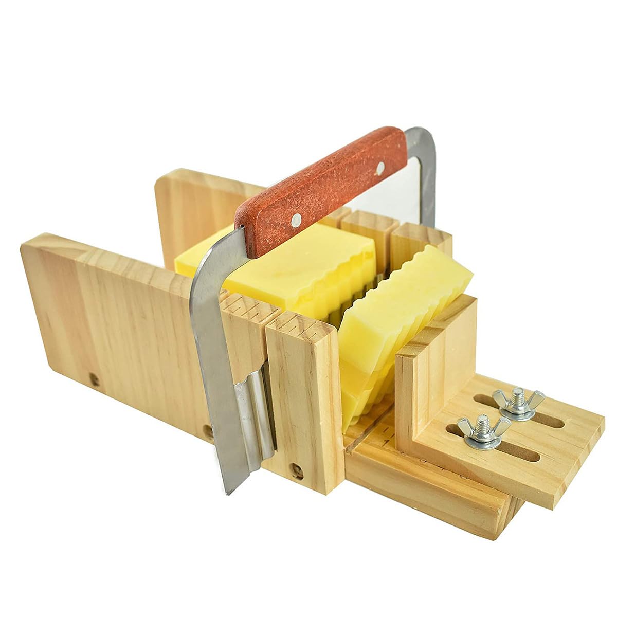 Kit de moldes de jabón de silicona, molde rectangular flexible de 2.6 libras con caja de madera y tablas divisoras acrílicas, cortador ondulado y recto para hacer remolinos