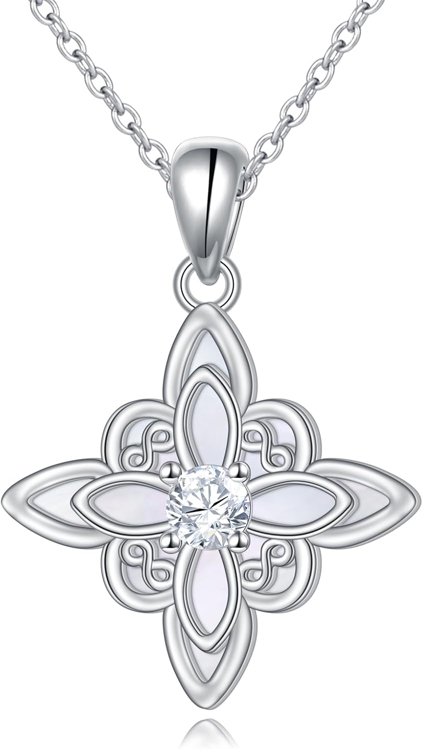925 Sterling Silver Good Luck Irish Celtic Knot Necklaces Witches Knot Pendant Mother of Pearl Irish Celtic Jewelry Gift for Women