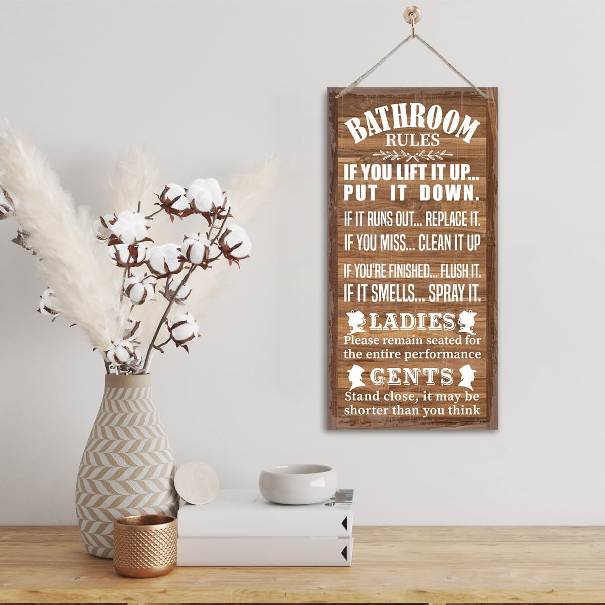 Rustic Western Bathroom Decor - Funny Wall Signs, Farmhouse Country Rules Wall Decor I1 image 5