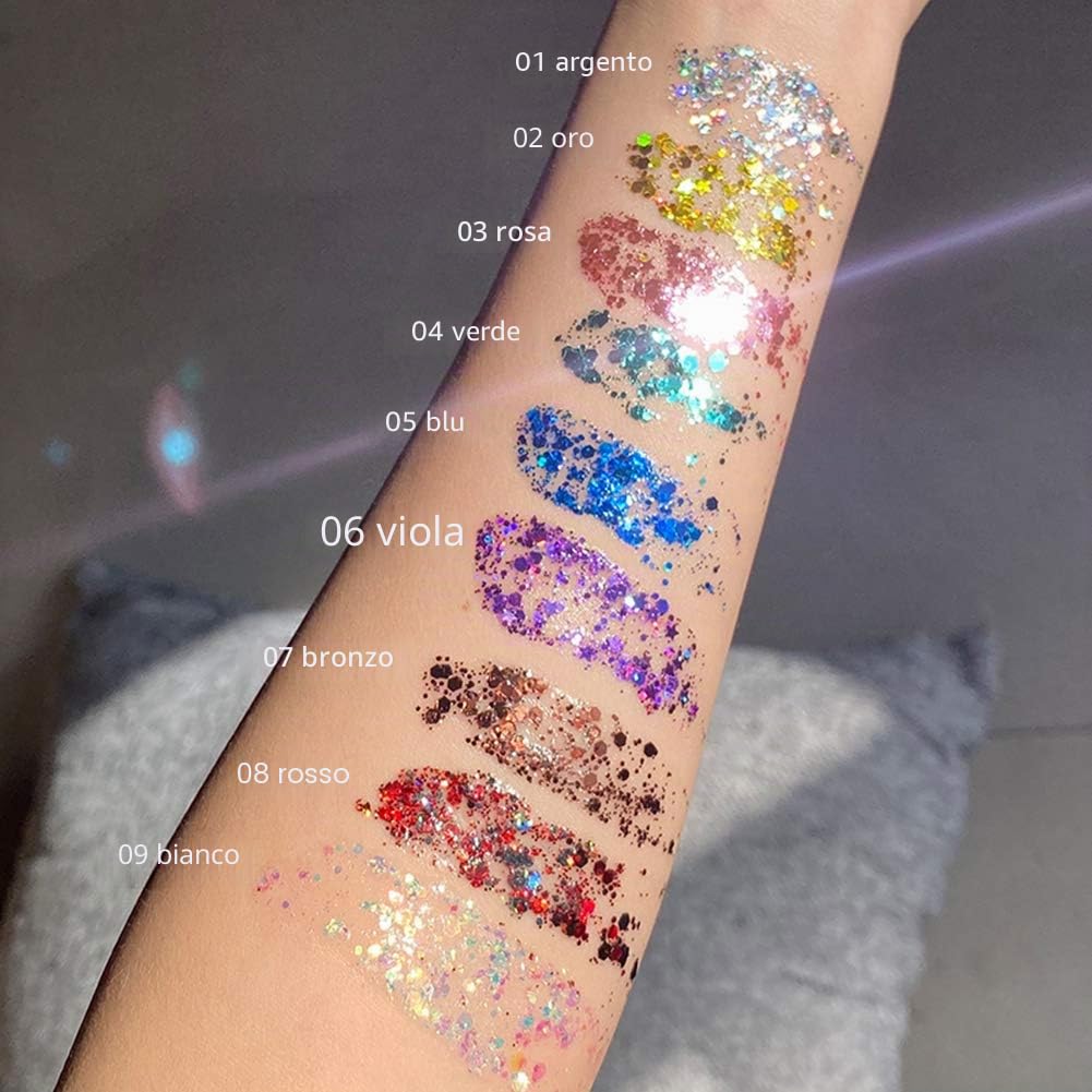 Glitter Body Gel, con lustrini, per festival, prodotto cosmetico per viso, capelli, unghie; trucco di lunga durata, sfavillante, 30 g