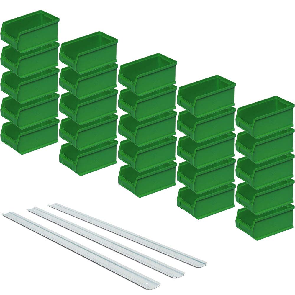 BRB Lot de 25 boîtes à empiler pour empilage de fenêtre Vert Capacité 0,85 l 175 x 100 x 75 mm Rails de Suspension Murale