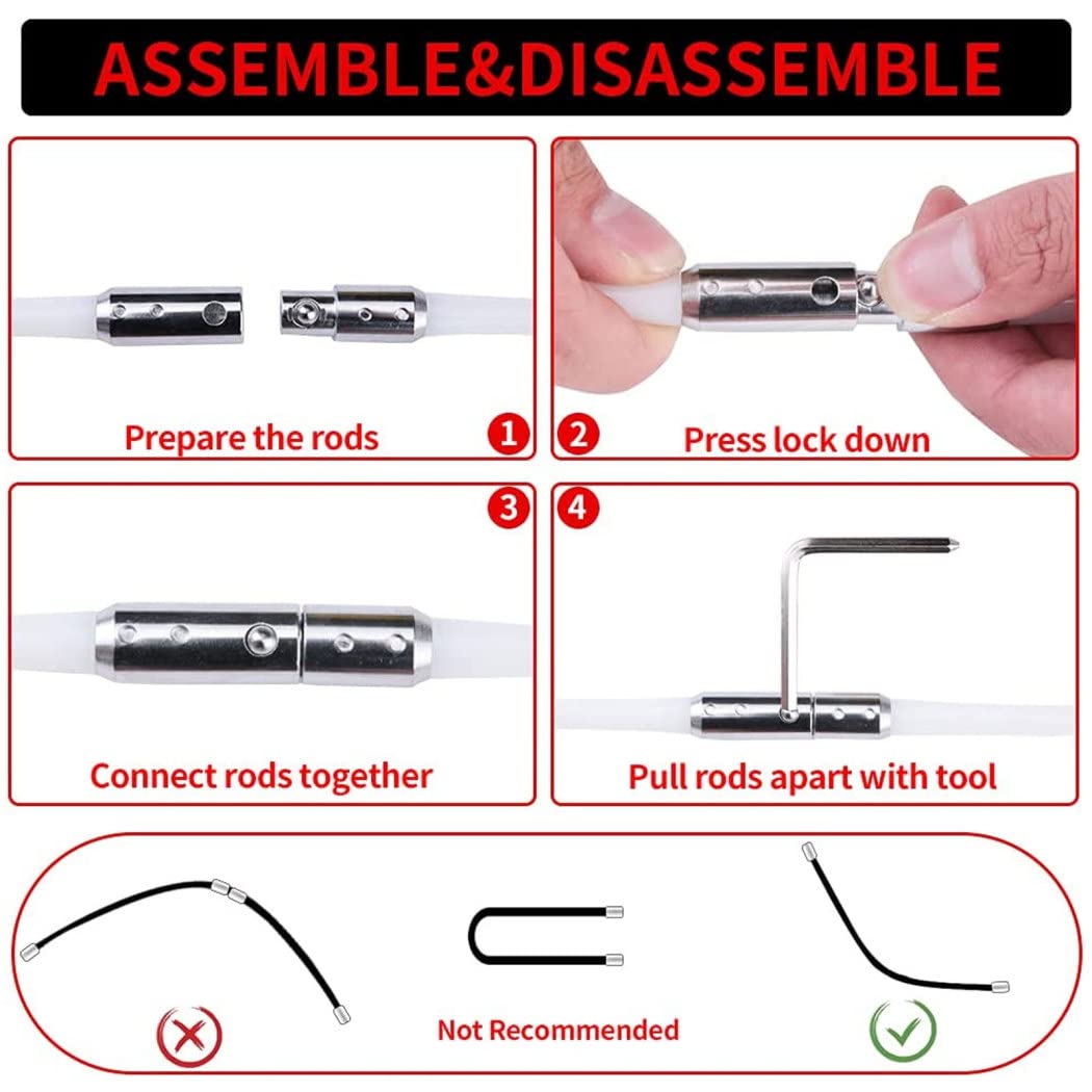 Kit de Deshollinador con Varilla Flexible de Nailon y Cabezal de Cepillo, Kit de Cepillo de Chimenea como la Industria Mecánica para Dividir Tuercas, 10m