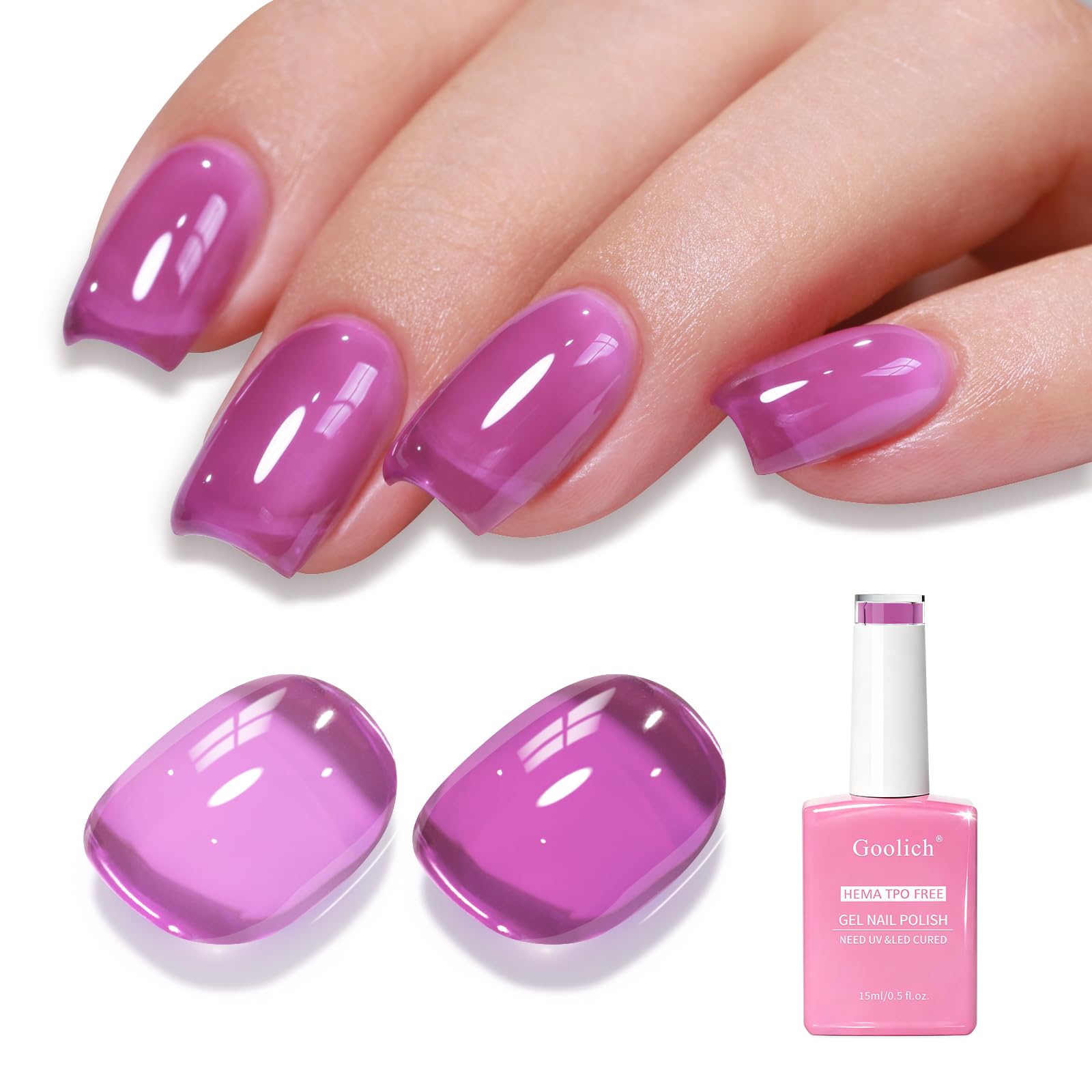 Goolich Transparenter Jelly UV Nagellack Neonlila, 15ml HEMA & TPO frei Elektrisches Lila Gel Nagellack Soak-Off UV/LED, Nageldesign & Maniküre