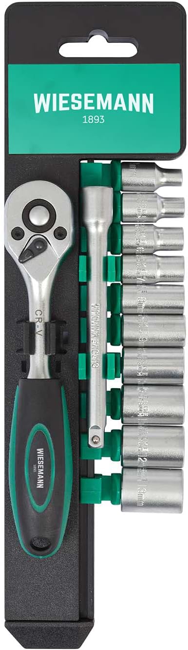 Socket Wrench Set 12 pcs with 1/4" Ratchet, 4mm - 13mm Hexagon Inserts and Extension 100mm Made of Chrome Vanadium Steel with Holder from I 80003