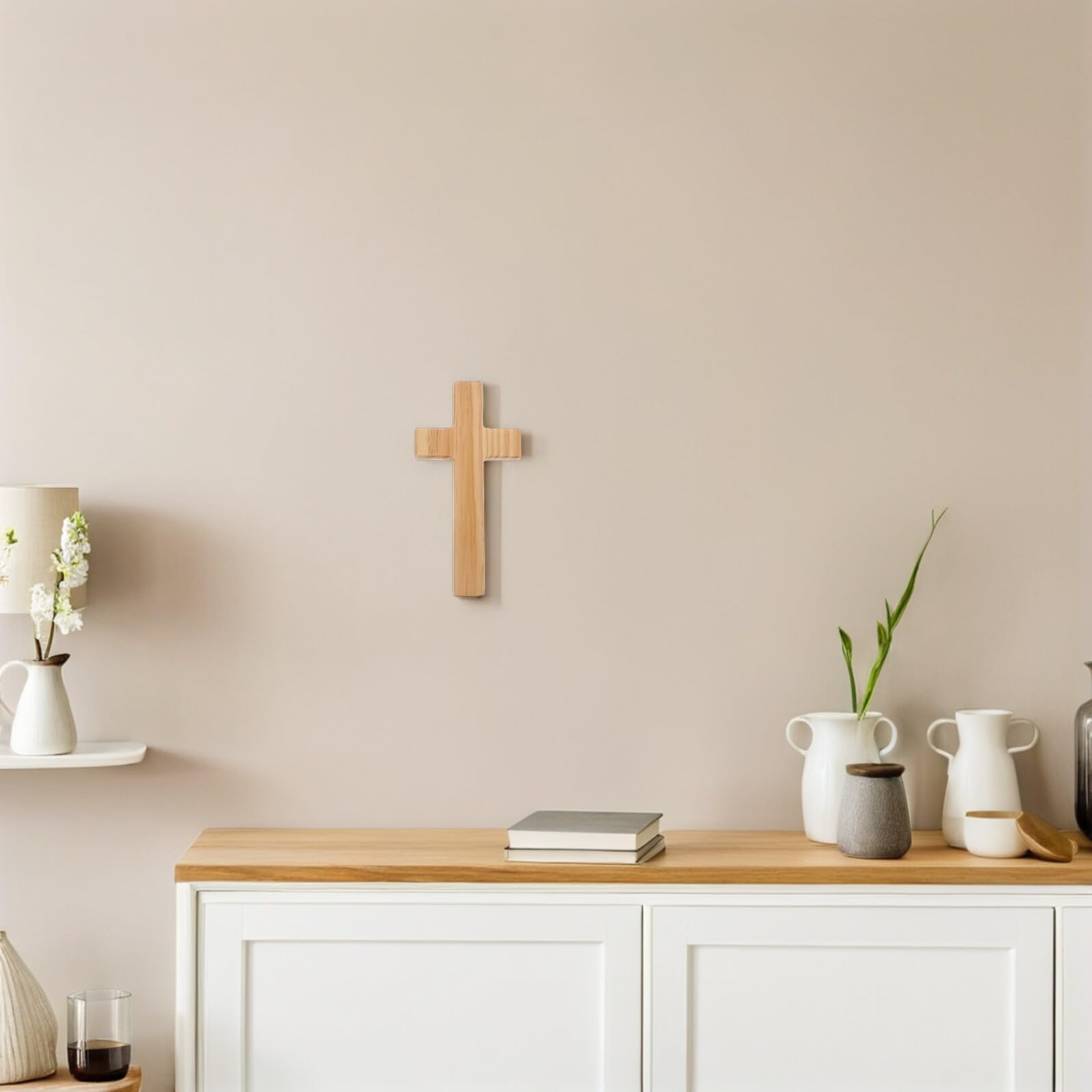 Genérico Cruz de Pared de Madera Natural para Decoración Religiosa Cristiana, Cruz Católica de Jesús de 20 Cm, Adorno Espiritual para Hogar y Obsequio de Bautizo, Crucifijo Colgante