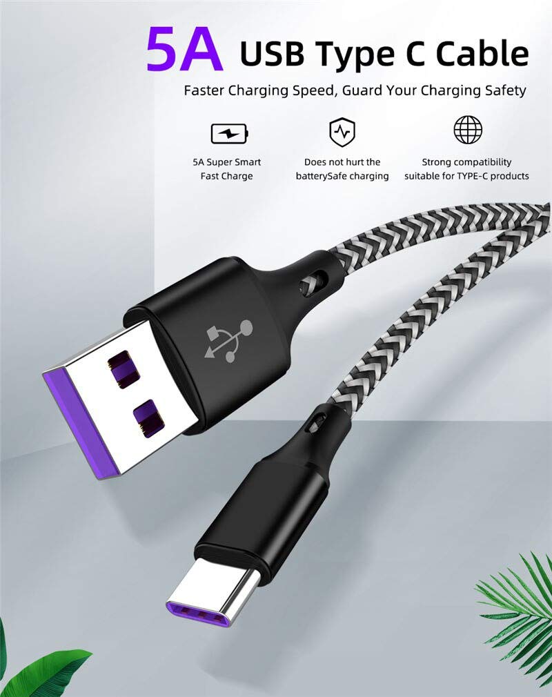 Cavo USB tipo C (5 A max) in nylon intrecciato USB C Cavo di ricarica veloce (2 m, nero)